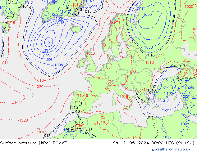 Presión superficial ECMWF sáb 11.05.2024 00 UTC