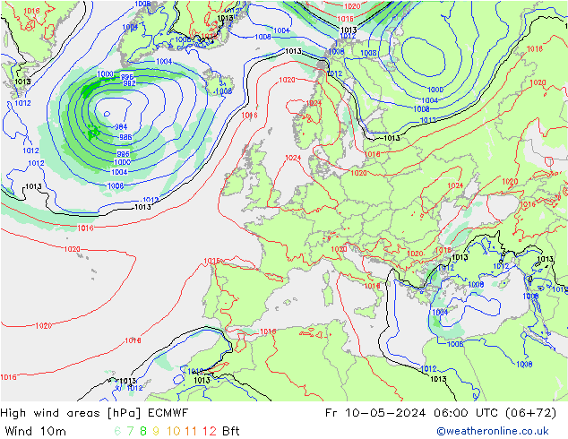 High wind areas ECMWF Fr 10.05.2024 06 UTC