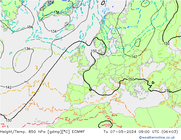 Height/Temp. 850 hPa ECMWF Di 07.05.2024 09 UTC