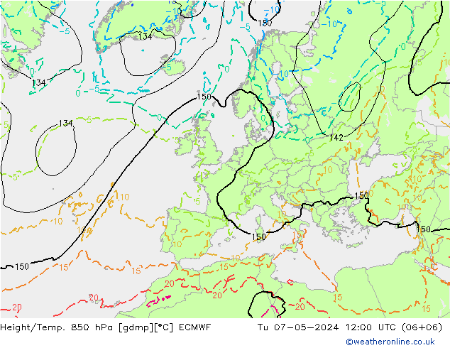 Height/Temp. 850 hPa ECMWF Di 07.05.2024 12 UTC