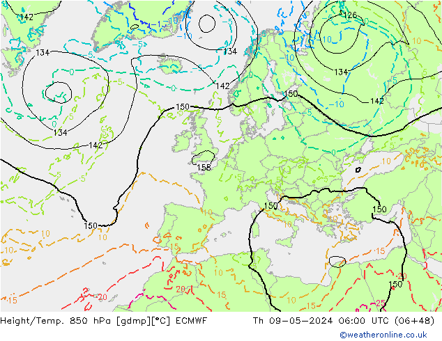Z500/Rain (+SLP)/Z850 ECMWF Do 09.05.2024 06 UTC