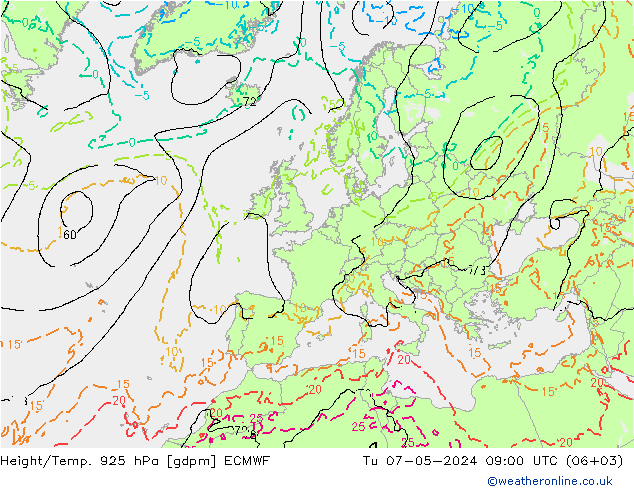 Geop./Temp. 925 hPa ECMWF mar 07.05.2024 09 UTC