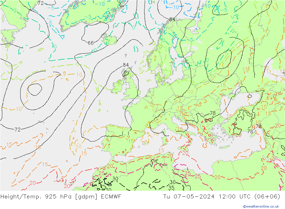 Géop./Temp. 925 hPa ECMWF mar 07.05.2024 12 UTC