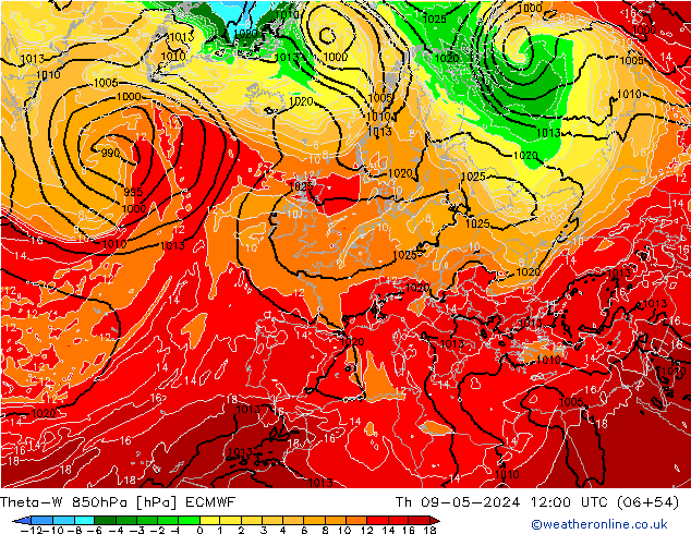 Theta-W 850hPa ECMWF Th 09.05.2024 12 UTC