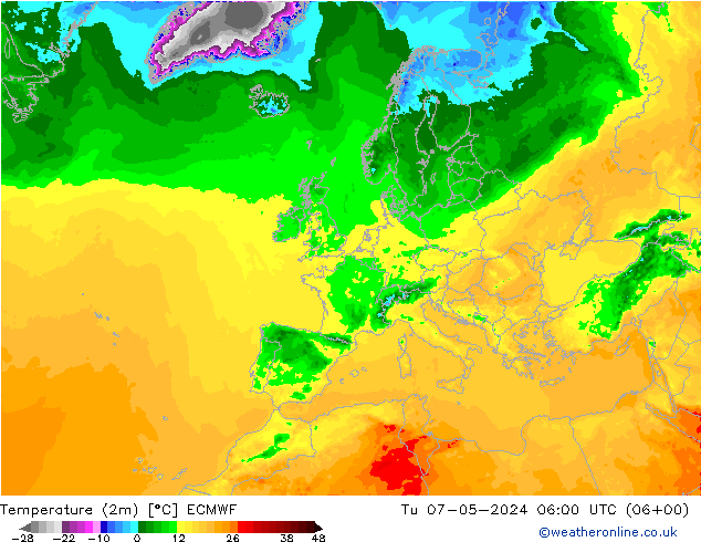 Temperaturkarte (2m) ECMWF Di 07.05.2024 06 UTC