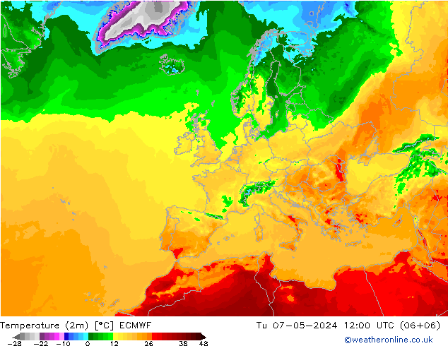 Temperatura (2m) ECMWF Ter 07.05.2024 12 UTC