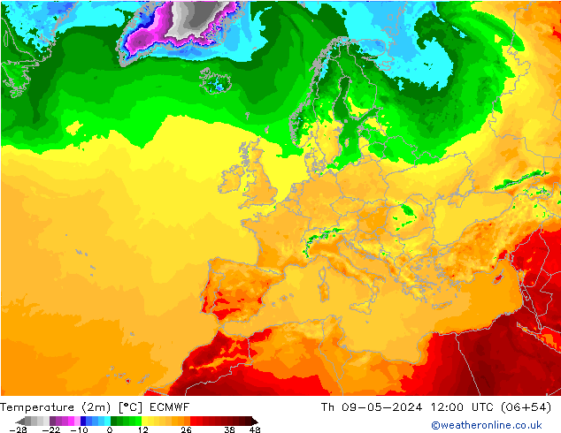 Temperature (2m) ECMWF Th 09.05.2024 12 UTC