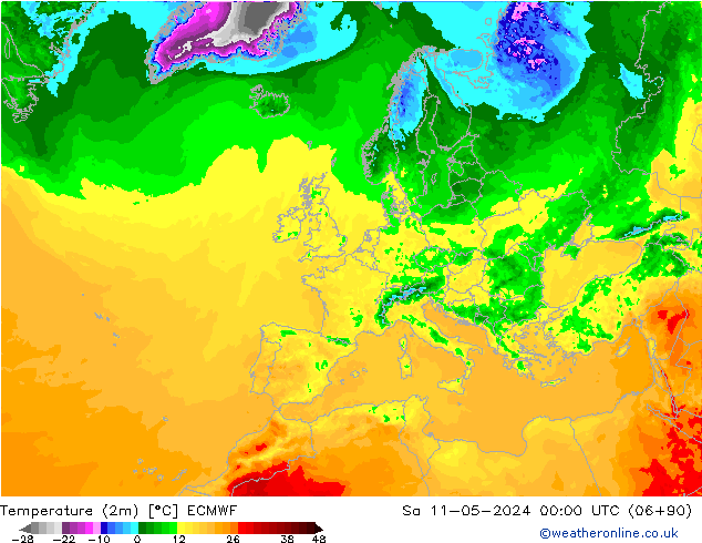 température (2m) ECMWF sam 11.05.2024 00 UTC