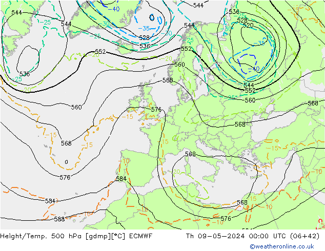 Z500/Rain (+SLP)/Z850 ECMWF Th 09.05.2024 00 UTC