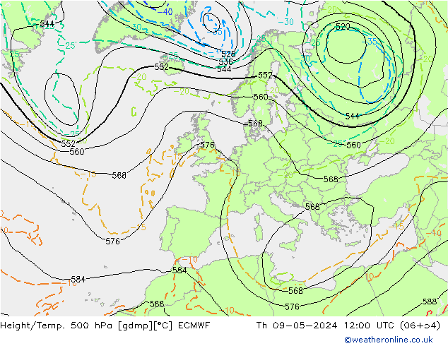 Z500/Regen(+SLP)/Z850 ECMWF do 09.05.2024 12 UTC