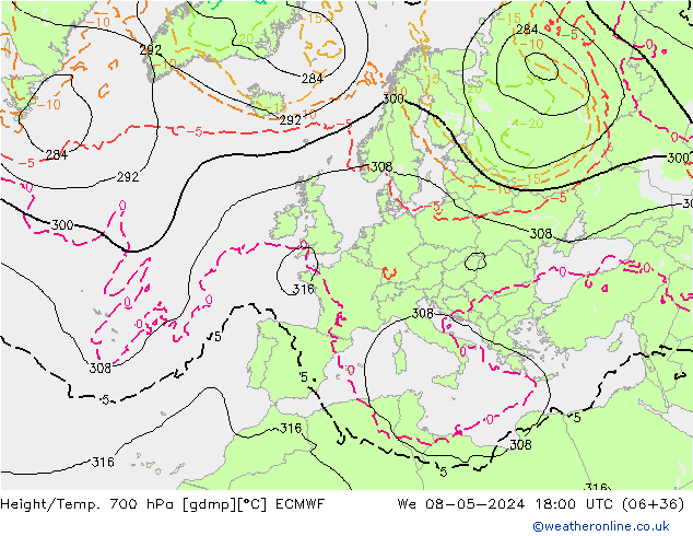 Height/Temp. 700 hPa ECMWF  08.05.2024 18 UTC