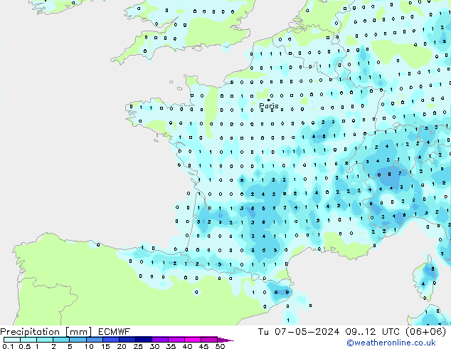 Niederschlag ECMWF Di 07.05.2024 12 UTC