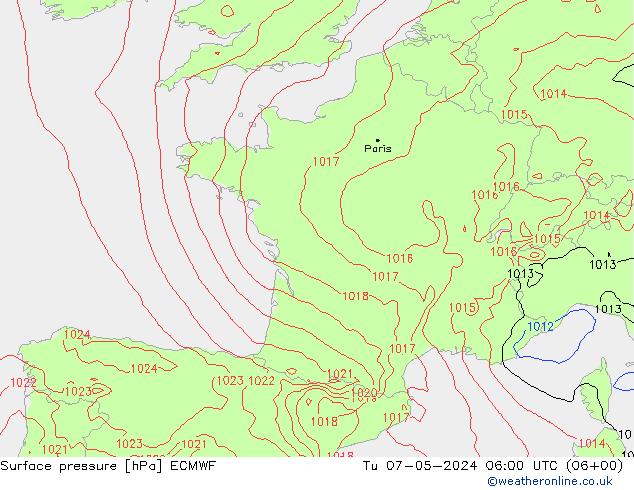 Surface pressure ECMWF Tu 07.05.2024 06 UTC