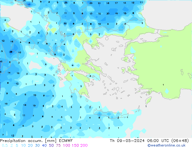 Precipitación acum. ECMWF jue 09.05.2024 06 UTC