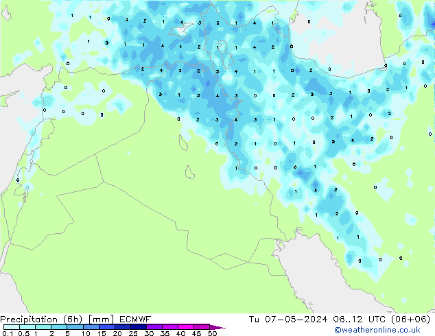 Precipitation (6h) ECMWF Tu 07.05.2024 12 UTC