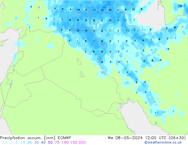 Precipitación acum. ECMWF mié 08.05.2024 12 UTC