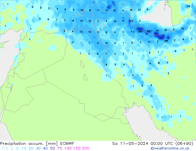 Precipitation accum. ECMWF сб 11.05.2024 00 UTC