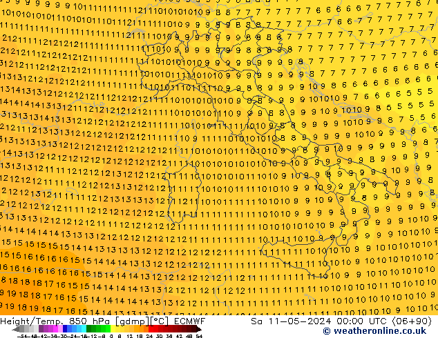 Height/Temp. 850 hPa ECMWF sab 11.05.2024 00 UTC