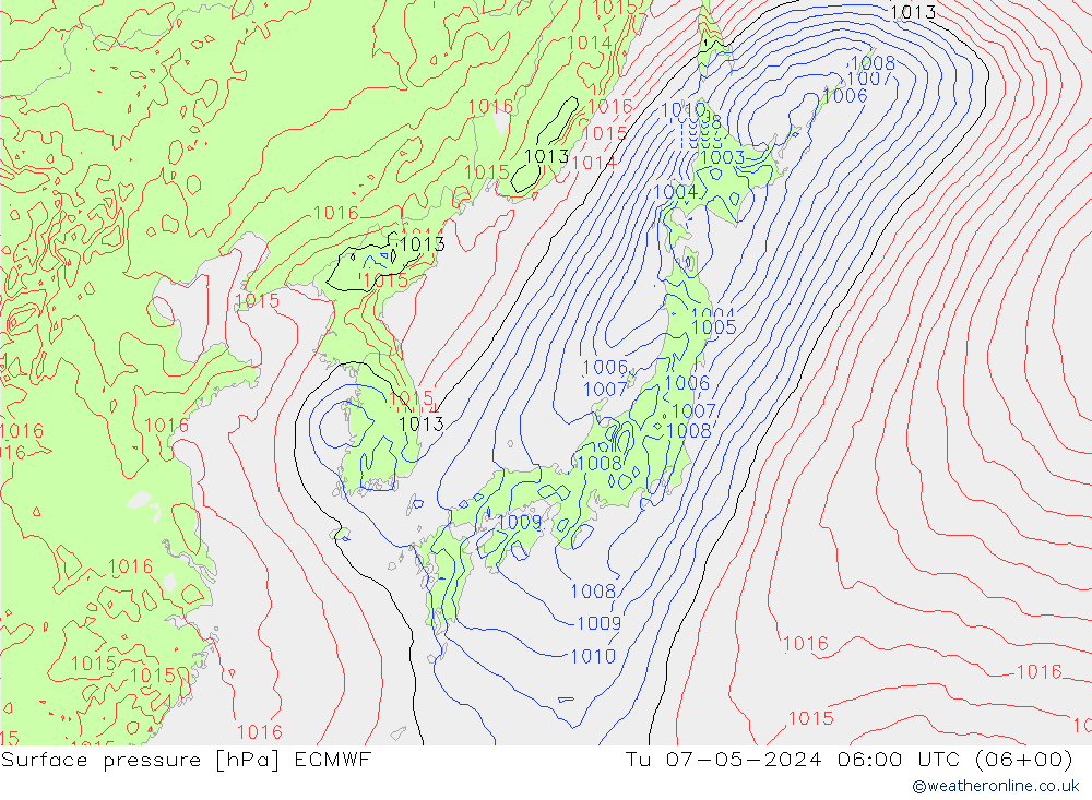 Surface pressure ECMWF Tu 07.05.2024 06 UTC