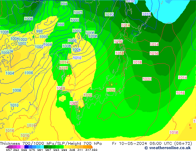 Thck 700-1000 hPa ECMWF Fr 10.05.2024 06 UTC