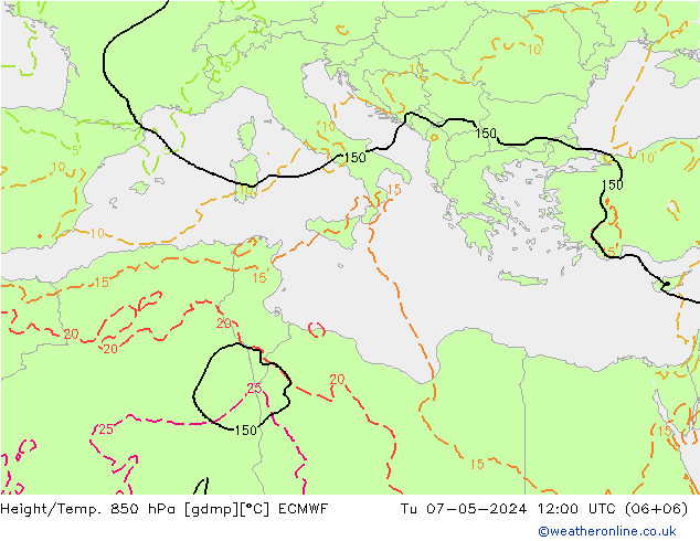 Z500/Rain (+SLP)/Z850 ECMWF вт 07.05.2024 12 UTC