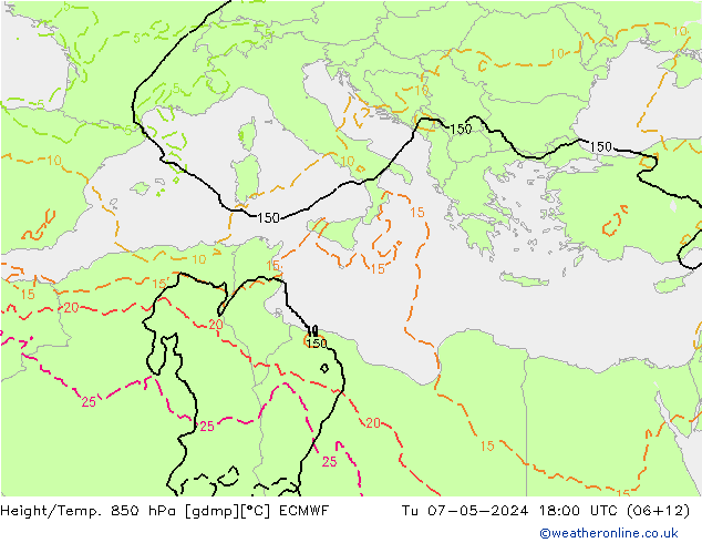 Z500/Rain (+SLP)/Z850 ECMWF Tu 07.05.2024 18 UTC