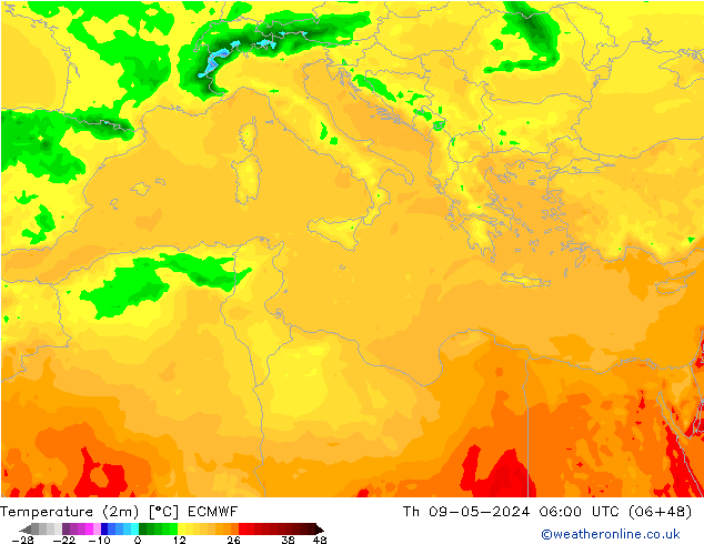 Temperature (2m) ECMWF Th 09.05.2024 06 UTC