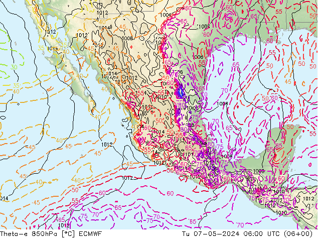 Theta-e 850hPa ECMWF mar 07.05.2024 06 UTC