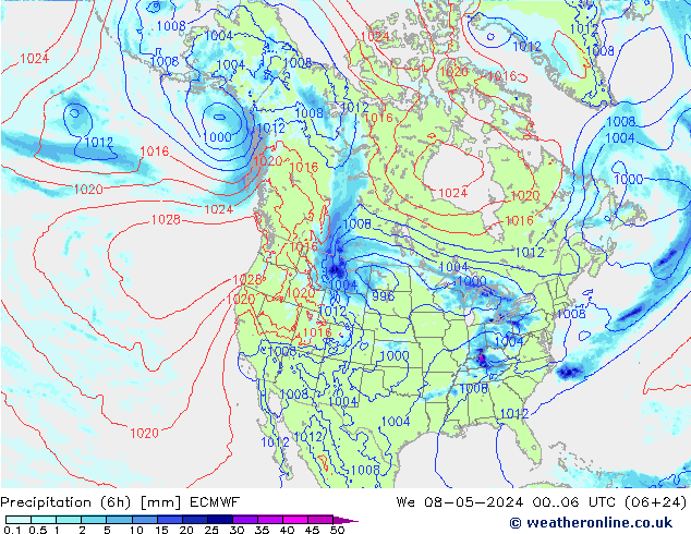 Z500/Rain (+SLP)/Z850 ECMWF Mi 08.05.2024 06 UTC