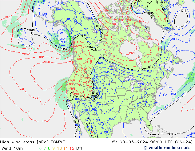 High wind areas ECMWF We 08.05.2024 06 UTC