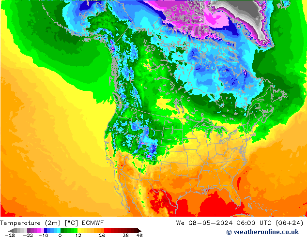mapa temperatury (2m) ECMWF śro. 08.05.2024 06 UTC