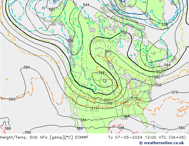 Z500/Rain (+SLP)/Z850 ECMWF Ter 07.05.2024 12 UTC