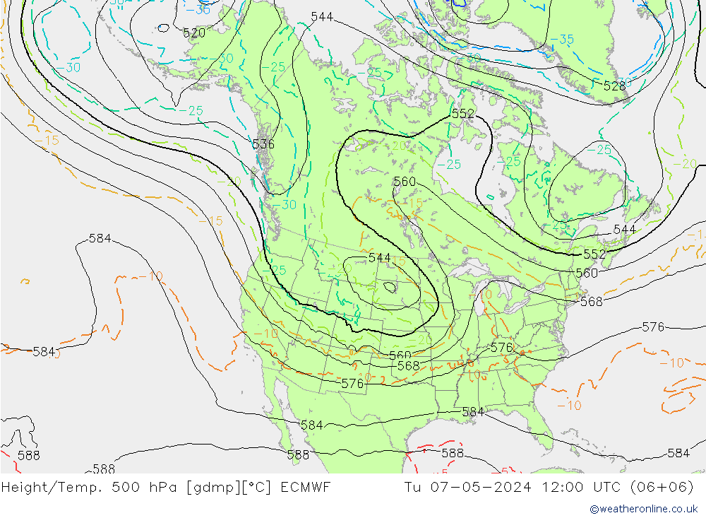 Z500/Rain (+SLP)/Z850 ECMWF Di 07.05.2024 12 UTC