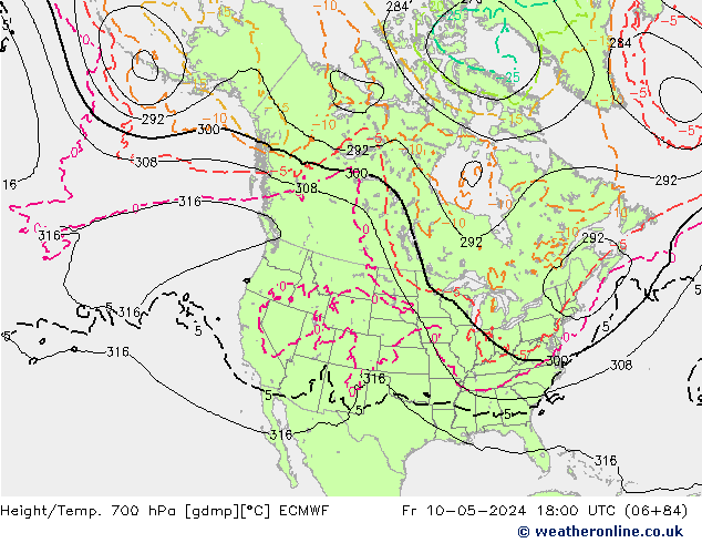 Height/Temp. 700 hPa ECMWF Fr 10.05.2024 18 UTC