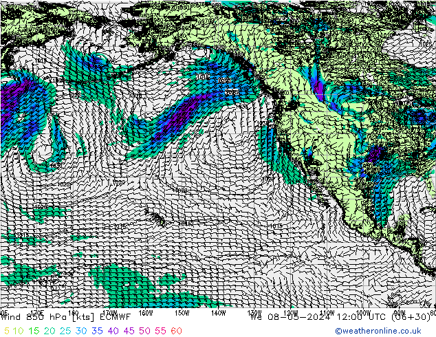 Wind 850 hPa ECMWF wo 08.05.2024 12 UTC