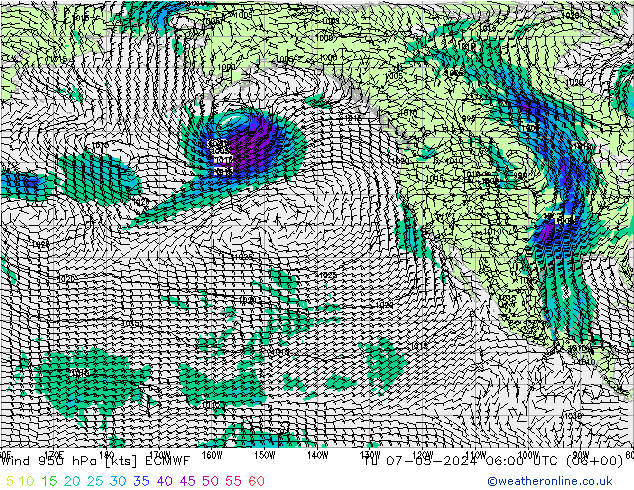 Wind 950 hPa ECMWF Tu 07.05.2024 06 UTC