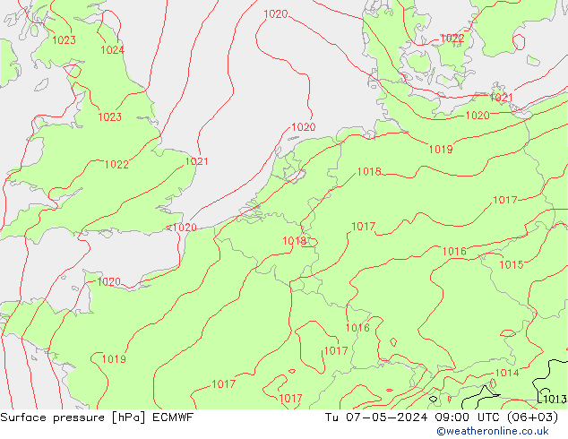 Surface pressure ECMWF Tu 07.05.2024 09 UTC
