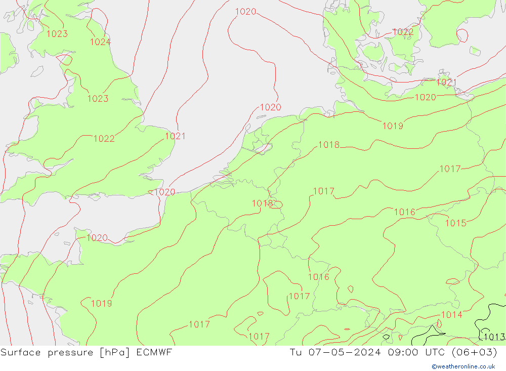 Surface pressure ECMWF Tu 07.05.2024 09 UTC
