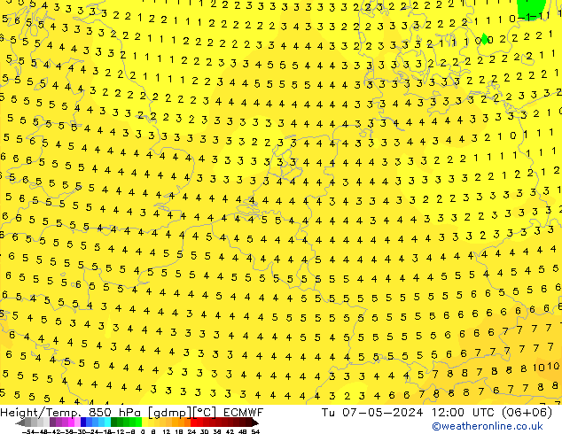 Z500/Rain (+SLP)/Z850 ECMWF Di 07.05.2024 12 UTC