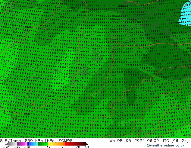 850 hPa Yer Bas./Sıc ECMWF Çar 08.05.2024 06 UTC