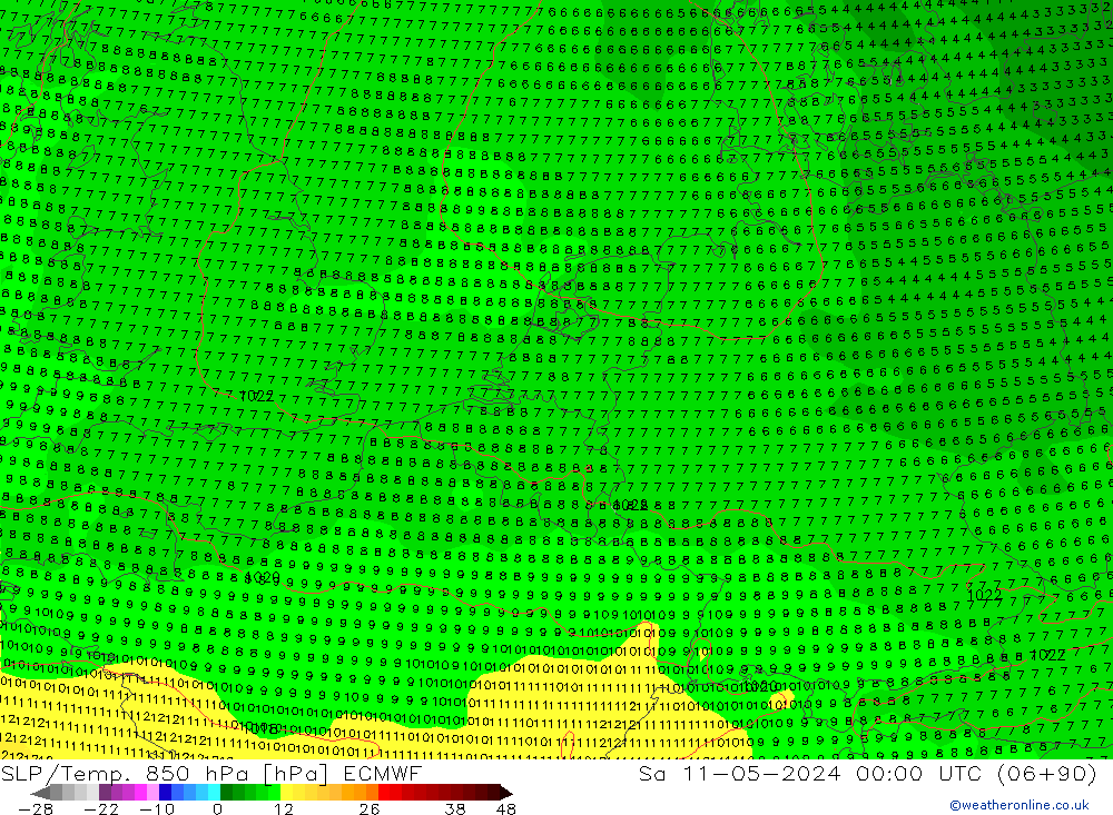 SLP/Temp. 850 hPa ECMWF sab 11.05.2024 00 UTC