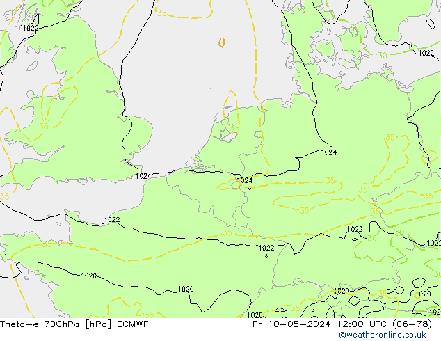 Theta-e 700hPa ECMWF Cu 10.05.2024 12 UTC