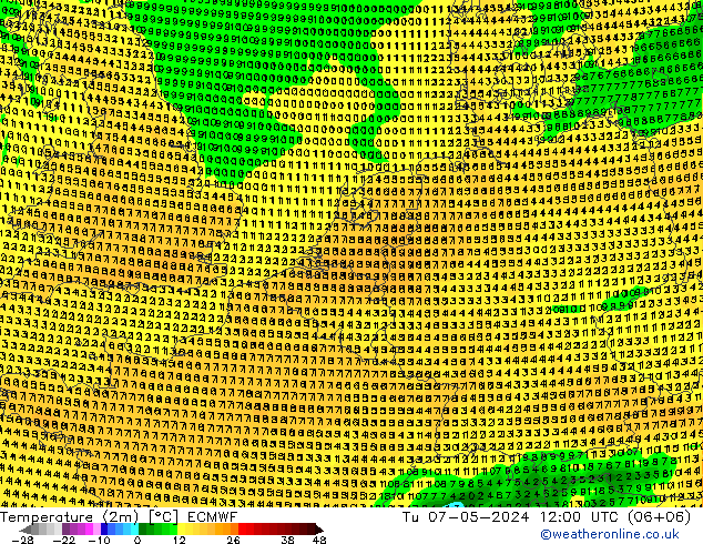 Temperaturkarte (2m) ECMWF Di 07.05.2024 12 UTC