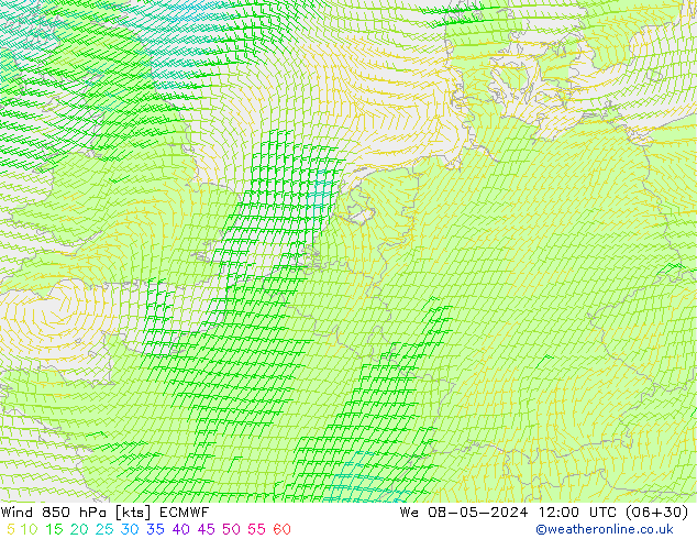 Wind 850 hPa ECMWF wo 08.05.2024 12 UTC