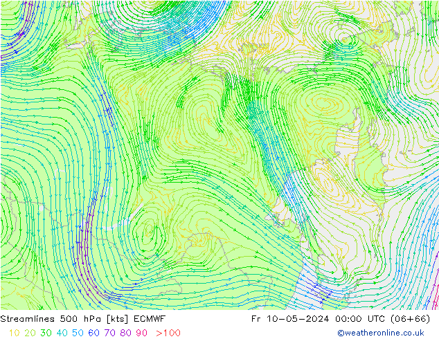 Rüzgar 500 hPa ECMWF Cu 10.05.2024 00 UTC