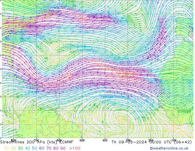 Streamlines 200 hPa ECMWF Th 09.05.2024 00 UTC