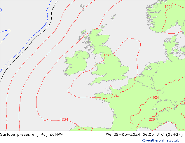 Surface pressure ECMWF We 08.05.2024 06 UTC