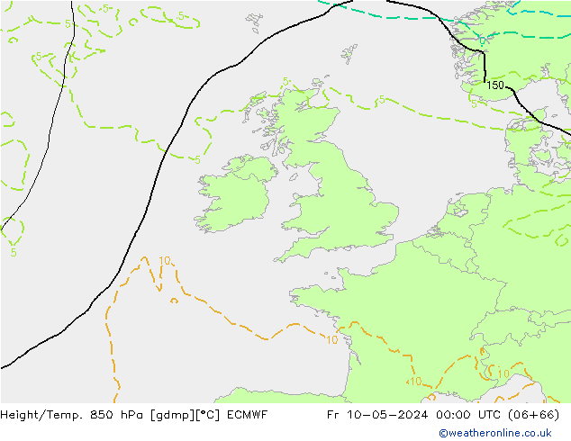 Z500/Rain (+SLP)/Z850 ECMWF  10.05.2024 00 UTC