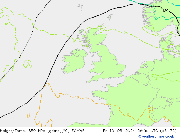 Z500/Rain (+SLP)/Z850 ECMWF ven 10.05.2024 06 UTC