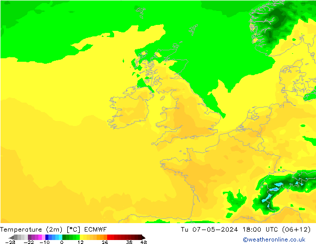 Temperatura (2m) ECMWF mar 07.05.2024 18 UTC